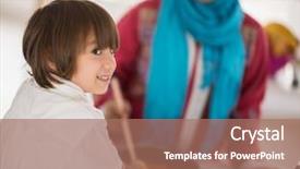  Presentation with arabic food - Audience pleasing PPT theme consisting of muslim arabic young mother and little cute son making food and having fun in kitchen at home backdrop and a coral colored foreground