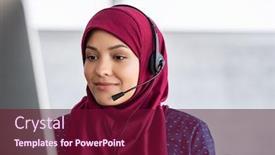  Presentation with islamic muslim - Audience pleasing PPT layouts consisting of muslim-business-woman-with-headset backdrop and a tawny brown colored foreground