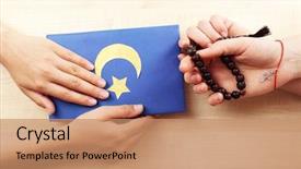  Presentation with peace education two smiley hands - Cool new slide set with two friends with different religion backdrop and a coral colored foreground