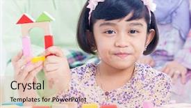  Presentation with house building - Presentation theme having muslim child building wooden house background and a  colored foreground