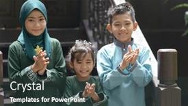  Presentation with raya - Presentation design with muslim-children-clapping-hands-hari background and a tawny brown colored foreground