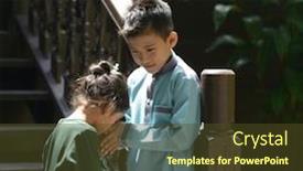  Presentation with raya - Audience pleasing presentation consisting of muslim-children-greeting-hari-raya backdrop and a tawny brown colored foreground