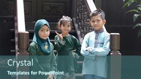  Presentation with hari raya - Amazing presentation theme having muslim-children-portrait-hari-raya backdrop and a ocean colored foreground