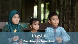  Presentation with raya - Presentation design enhanced with muslim-children-sitting-and-looking background and a teal colored foreground
