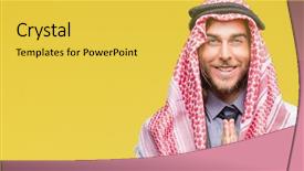  Presentation with long hair man - Cool new slides with muslim christian - young handsome arabian man backdrop and a  colored foreground