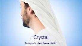  Presentation with arabic - Colorful presentation design enhanced with muslim clothing - arabic man with traditional clothes backdrop and a sky blue colored foreground