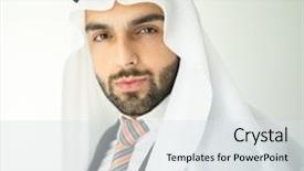  Presentation with arabic tema - Presentation theme with muslim clothing - arabic young businessman posing background and a sky blue colored foreground