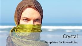  Presentation with arabic woman - Cool new presentation design with muslim clothing - beautiful arabic woman with green backdrop and a light blue colored foreground