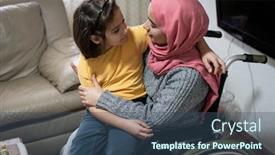  Presentation with woman muslim - Presentation theme having muslim-disabled-young-woman background and a ocean colored foreground