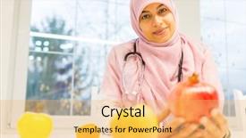  Presentation with muslim - Presentation theme consisting of muslim doctor with healthy fruit food background and a yellow colored foreground