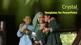  Presentation with raya - Cool new PPT theme with muslim-family-children-received-money backdrop and a tawny brown colored foreground