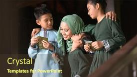  Presentation with blessing - Slide set enhanced with muslim-family-children-received-money background and a tawny brown colored foreground