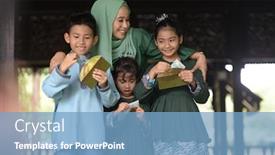 Presentation with raya - Audience pleasing slide deck consisting of muslim-family-children-received-money backdrop and a light blue colored foreground