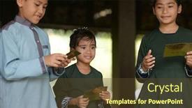  Presentation with raya - Beautiful slide deck featuring muslim-family-children-received-money backdrop and a tawny brown colored foreground