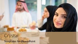  Presentation with iftar - Audience pleasing slides consisting of muslim-family-gathering-for-having backdrop and a coral colored foreground