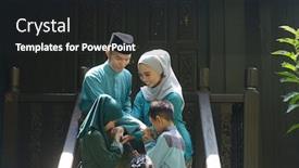 Presentation with raya - Cool new PPT theme with muslim-family-greeting-hari-raya backdrop and a dark gray colored foreground