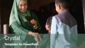  Presentation with raya - PPT theme enhanced with muslim-family-greeting-hari-raya background and a ocean colored foreground