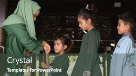  Presentation with hari raya - Presentation design consisting of muslim-family-greeting-hari-raya background and a dark gray colored foreground