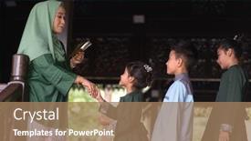  Presentation with raya - Colorful presentation design enhanced with muslim-family-greeting-hari-raya backdrop and a coral colored foreground