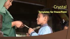  Presentation with raya - Slide set featuring muslim-family-greeting-hari-raya background and a wine colored foreground