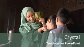  Presentation with hari raya - Presentation design consisting of muslim-family-greeting-hari-raya background and a gray colored foreground