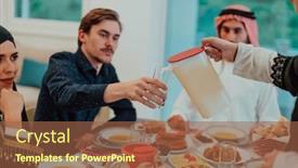  Presentation with halal - Theme consisting of muslim-family-having-iftar-dinner background and a tawny brown colored foreground