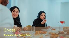  Presentation with halal - Presentation having muslim-family-having-iftar-dinner background and a coral colored foreground