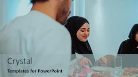  Presentation with feasting - Slide set enhanced with muslim-family-having-iftar-dinner background and a light gray colored foreground