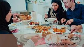  Presentation with halal - PPT layouts with muslim-family-having-iftar-dinner background and a coral colored foreground