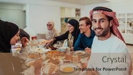  Presentation with drinking water - Presentation theme consisting of muslim-family-having-iftar-dinner background and a  colored foreground
