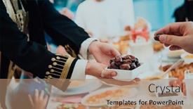  Presentation with halal - PPT theme featuring muslim-family-having-iftar-dinner background and a coral colored foreground