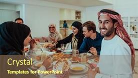  Presentation with feasting - PPT layouts enhanced with muslim-family-having-iftar-dinner background and a coral colored foreground