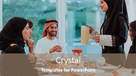  Presentation with halal - Presentation theme having muslim-family-having-iftar-dinner background and a coral colored foreground