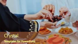 Presentation with feasting - Slide deck enhanced with muslim-family-having-iftar-dinner background and a tawny brown colored foreground