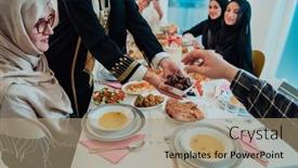  Presentation with feasting - Slide deck enhanced with muslim-family-having-iftar-dinner background and a coral colored foreground