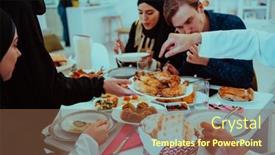  Presentation with halal - Theme enhanced with muslim-family-having-iftar-dinner background and a tawny brown colored foreground