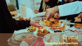  Presentation with halal - Slide deck consisting of muslim-family-having-iftar-dinner background and a tawny brown colored foreground