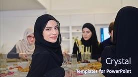  Presentation with muslim family - Slide set enhanced with muslim-family-having-iftar-together background and a wine colored foreground