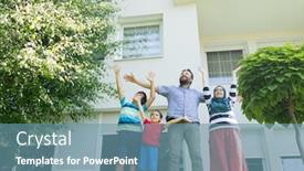 Presentation with muslim family - Audience pleasing presentation design consisting of muslim-family-in-front backdrop and a seafoam green colored foreground