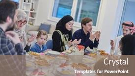  Presentation with muslim family - Slide set enhanced with muslim-family-making-iftar-dua background and a coral colored foreground