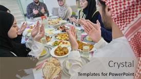  Presentation with muslim family - Presentation theme consisting of muslim-family-making-iftar-dua background and a coral colored foreground