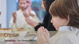  Presentation with muslim family - PPT theme having muslim-family-making-iftar-dua background and a mint green colored foreground