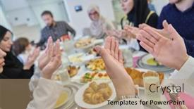  Presentation with muslim family - Audience pleasing presentation consisting of muslim-family-making-iftar-dua backdrop and a coral colored foreground