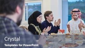  Presentation with muslim family - PPT theme enhanced with muslim-family-making-iftar-dua background and a ocean colored foreground