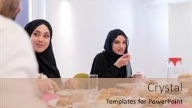  Presentation with muslim family - Slides enhanced with muslim-family-making-iftar-dua background and a coral colored foreground
