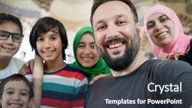  Presentation with muslim family - Slides enhanced with muslim family portrait in masjid background and a tawny brown colored foreground