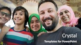  Presentation with masjid - Beautiful slides featuring muslim family portrait in masjid backdrop and a dark gray colored foreground