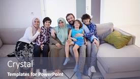  Presentation with muslim family - Amazing PPT theme having muslim-family-portrait-with-arab backdrop and a gray colored foreground