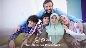  Presentation with muslim family - Slide set consisting of muslim-family-portrait-with-arab background and a tawny brown colored foreground
