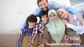  Presentation with muslim family - Beautiful slide deck featuring muslim-family-portrait-with-arab backdrop and a violet colored foreground